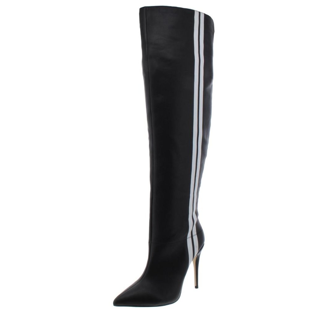 Guess ORIANNA Faux Leather Black Stripe Zip Over the Knee Boots 5